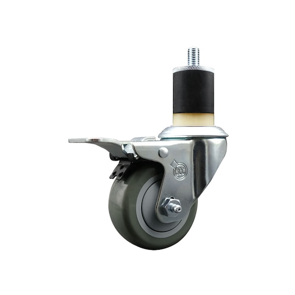 3'' Gray Poly Swivel 1-7/8'' Expanding Stem Caster Total Lock Brake